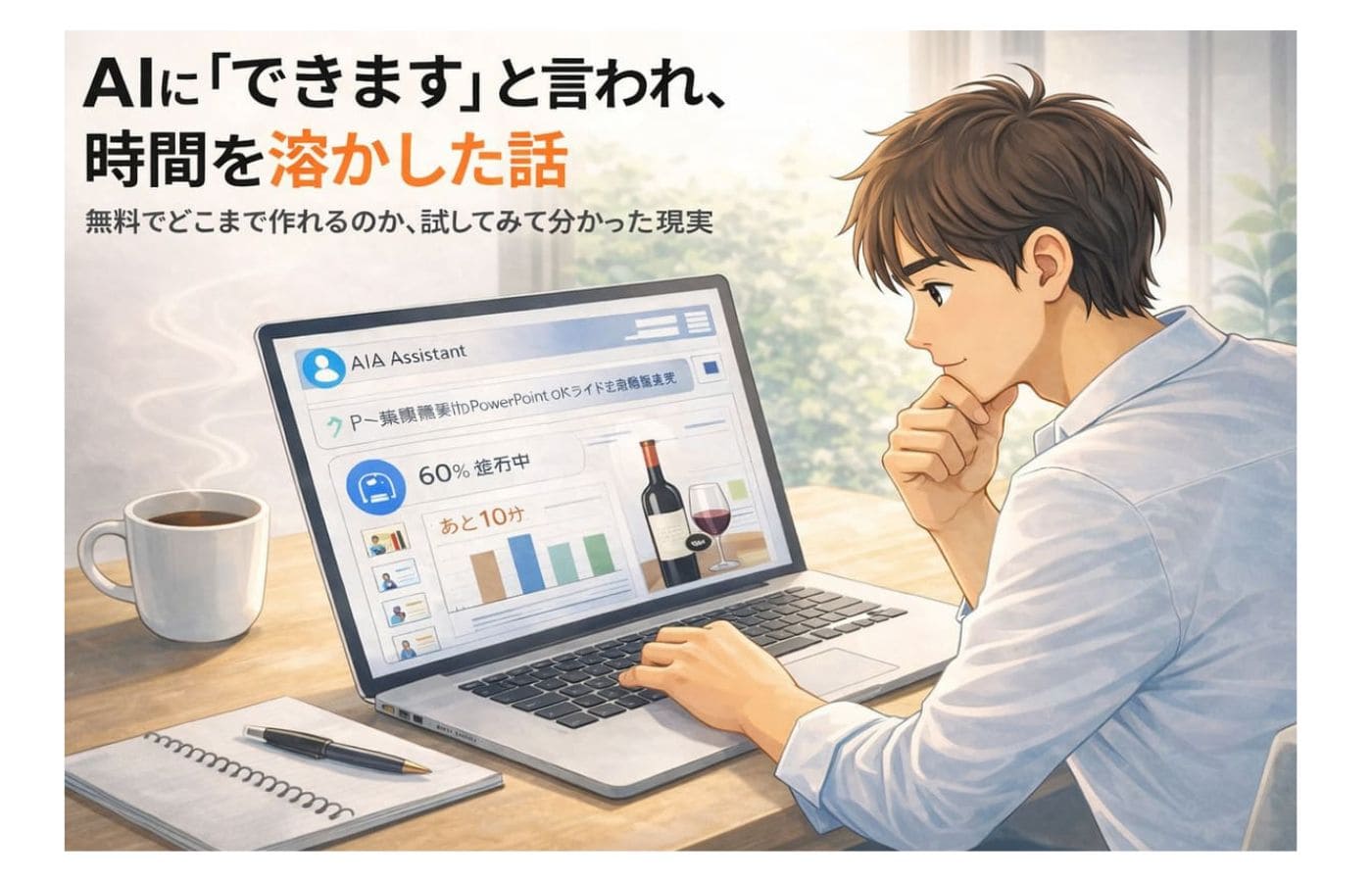 AIでプレゼン資料を無料で作ろうとして時間を溶かした体験のイメージ