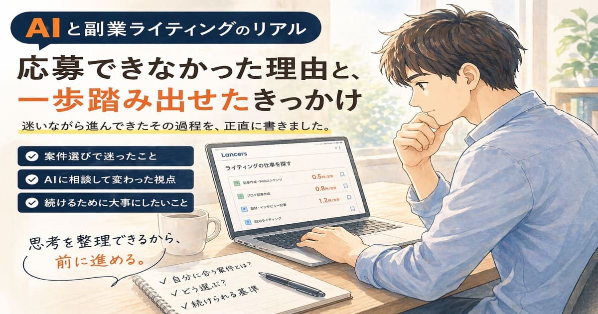 ノートPCとコーヒーを前に、落ち着いた雰囲気で作業する人物のイラスト